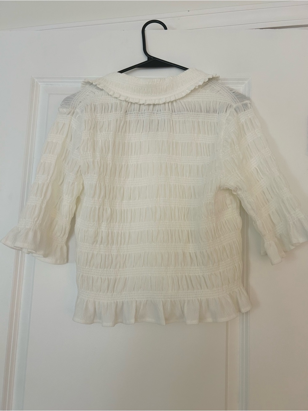 Maeve Smocked Button-Front Blouse in Ivory - Picture 5 of 7
